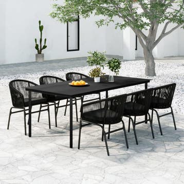 vidaXL 7-delige Tuinset zwart, Tuin en Terras, Kunststof, Verzenden, 6 zitplaatsen, Nieuw