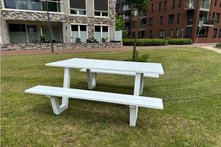 Rockwood® Picknicktafel Aluminium Londen Wit 1.80m inclusief, Tuin en Terras, Picknicktafels, Nieuw, Hout, Rechthoekig, Ophalen of Verzenden