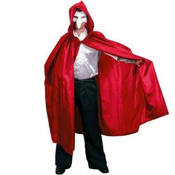 Cape met capuchon rood satijn 130cm, Verzenden, Nieuw, Feestartikel
