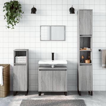 vidaXL 3-delige Badkamermeubelset bewerkt hout grijs sonoma, Verzenden, Nieuw, Overige typen