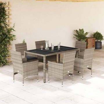 vidaXL 7-delige Tuinset met kussens poly rattan en glas, Verzenden, Nieuw, 6 zitplaatsen, Tuinset