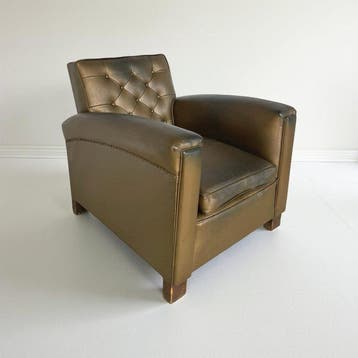 Fauteuil - Hout, Synthetisch leder, Antiek en Kunst, Curiosa en Brocante
