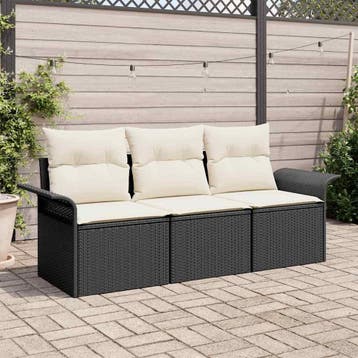 vidaXL Tuin Sofa Set 3 st Zwart Poly riet, Tuin en Terras, Verzenden, Nieuw, 3 zitplaatsen