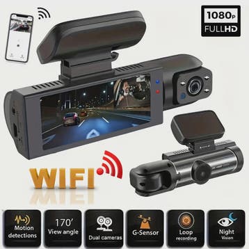 1080P Dual Dashcam: Voor en Binnen, Nachtzicht & WiFi, Verzenden, Nieuw