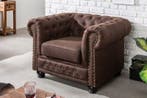 Chesterfield fauteuil 110cm vintage bruin met knoopstiksel, Huis en Inrichting, Banken | Bankstellen, Ophalen of Verzenden, Nieuw