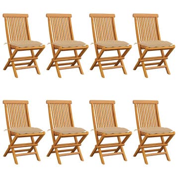 vidaXL Opklapbare stoelen met beige kussens, 8 stuks,, Tuin en Terras, Verzenden, Nieuw, Hout