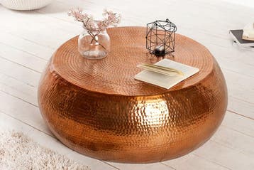 Ronde salontafel ORIENT 80cm koper metaal aluminium gehamerd, Huis en Inrichting, Tafels | Salontafels, Ophalen of Verzenden, Nieuw