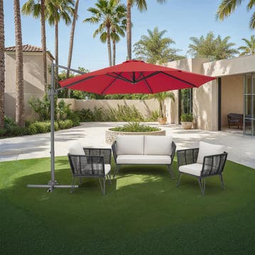 Parasol Ø 300cm met voetpedaal en beschermhoes - wijnrood, Verzenden, Nieuw