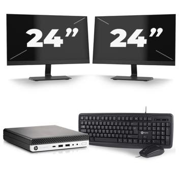 HP EliteDesk 800 G5  -   i5-9e  - 8GB  - 256GB  + 2x 24 inch, Qwerty, Verzenden, Refurbished, 9e Generatie