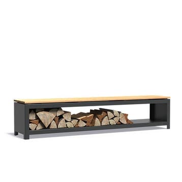 Cortenstaal gecoat houtopslag / tuinbank 200x40x43cm