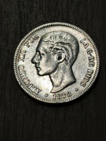 Spanje. Alfonso XII. 5 Pesetas 1878 *78 EMM (Zonder