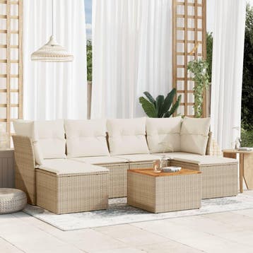 vidaXL 7-delige Loungeset met kussens poly rattan beige, Verzenden, Nieuw, Loungeset