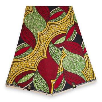 Afrikaanse stof - Rood Groen Decorative Leaf - Super Wax 100, Hobby en Vrije tijd, Stoffen en Lappen, Ophalen of Verzenden, Nieuw