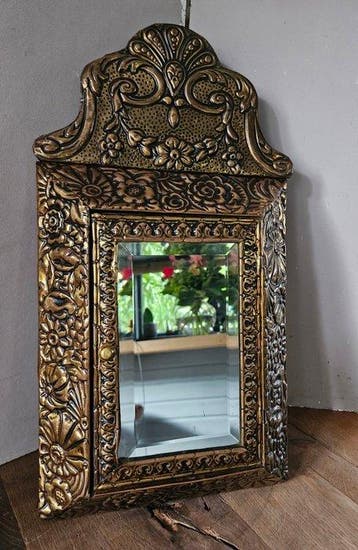Kroonspiegel in barok stijl met geslepen glas - Wandspiegel, Antiek en Kunst