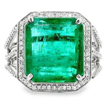Ring Platina - 7.20ct. tw. Smaragd - Diamant - Smaragdgroene, Nieuw