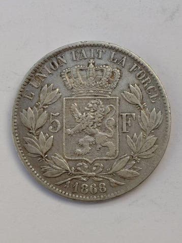 België. Leopold II. 5 Francs 1868 (Zonder minimumprijs)