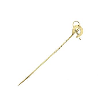 Gouden reversspeld, dasspeld van hoefijzer met zweep, Ophalen of Verzenden, Gebruikt, Overige kleuren, Goud