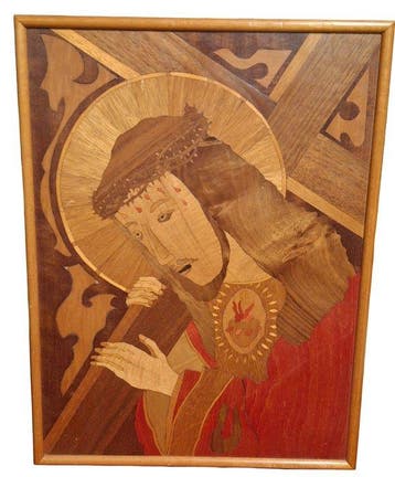 Paneel - Handgemaakt Wandpaneel - Christus met kruis en