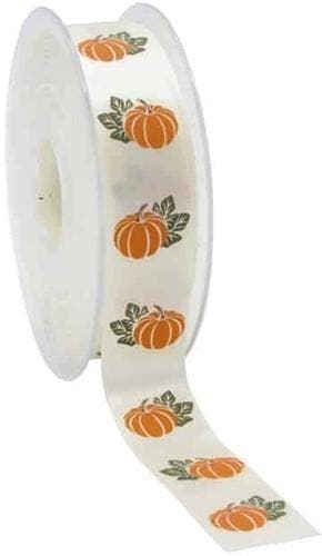 Enkelzijdig Satijn lint Herfst Pompoen Ivoor 23 mm per meter, Ophalen of Verzenden, Nieuw