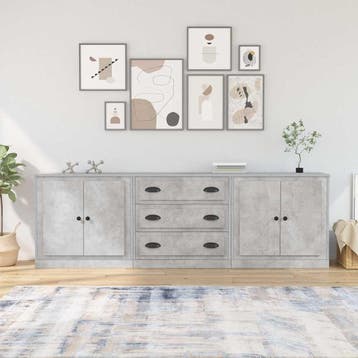 vidaXL Dressoirs 3 st bewerkt hout betongrijs, Verzenden, Nieuw, Overige houtsoorten, Minder dan 50 cm