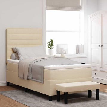 vidaXL Boxspringbed met kussen met hoofdeinde Crème 100 x, Eenpersoons, Verzenden, Nieuw, Crème
