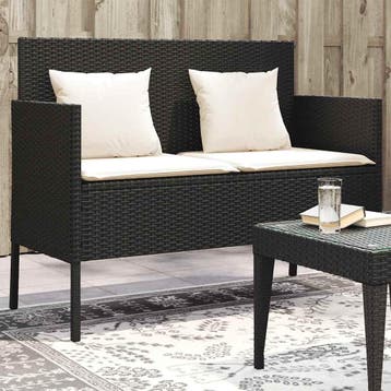 vidaXL Tuinbank met kussens poly rattan zwart, Tuin en Terras, Verzenden, Nieuw