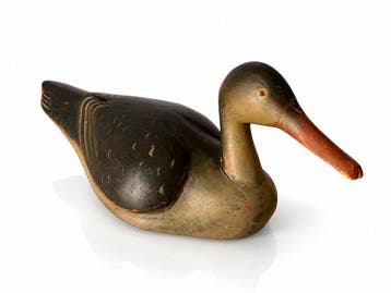 Lokeend - Large Antique Hand-Carved Wooden Merganser Hunting, Antiek en Kunst