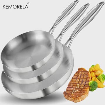 Set van 3 RVS Koekenpannen & Wokpannen (22-28 cm) - 5-laags, Verzenden, Nieuw