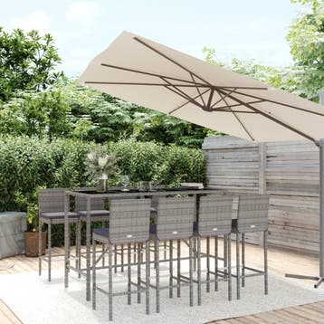 vidaXL 9-delige Tuinbarset met kussens poly rattan grijs, Verzenden, Nieuw, 8 zitplaatsen
