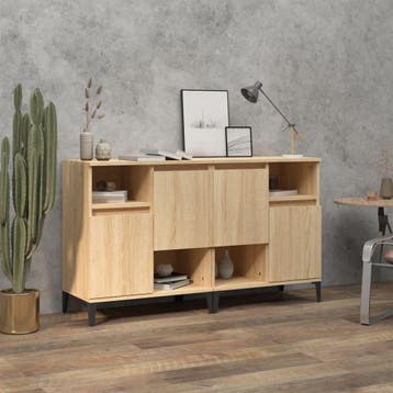 vidaXL Dressoirs 2 st 60x35x70 cm bewerkt hout sonoma, Verzenden, Nieuw, Overige houtsoorten, Minder dan 50 cm