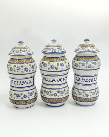 NO RESERVE - Set grote zware apothekerspotten - HANDWERK -