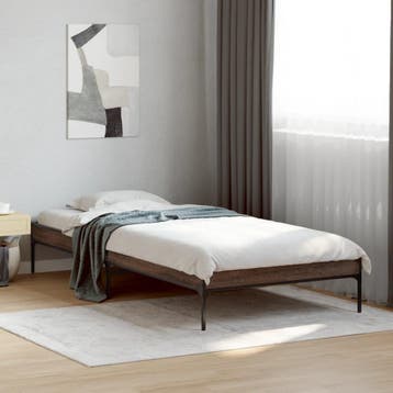 vidaXL Bedframe bewerkt hout en metaal bruin eikenkleurig, 100 cm, Eenpersoons, Bruin, Verzenden