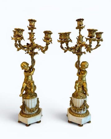 Kandelaar (2) - Brons, Marmer, Verguld - Napoleon
