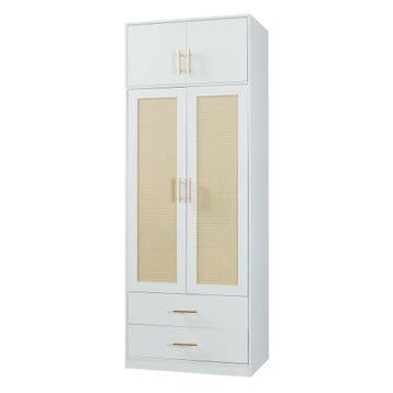 Kledingkast Larundi met deuren lades 216x80x52 cm wit [en.ca, Verzenden, Nieuw