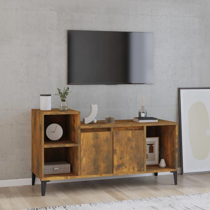 vidaXL Tv-meubel 100x35x55 cm bewerkt hout gerookt, Huis en Inrichting, Kasten | Televisiemeubels, 25 tot 50 cm, Nieuw, Overige houtsoorten