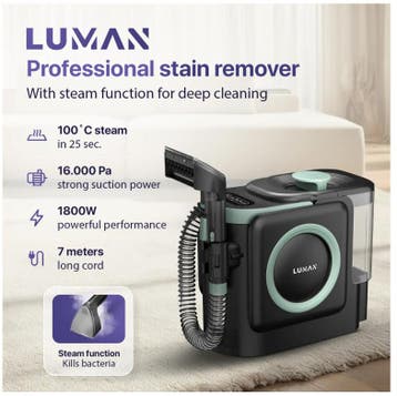 2dekans | LUMAN 10 in 1 Tapijtreiniger Pro 1800W - 100°C, Ophalen of Verzenden, Zo goed als nieuw