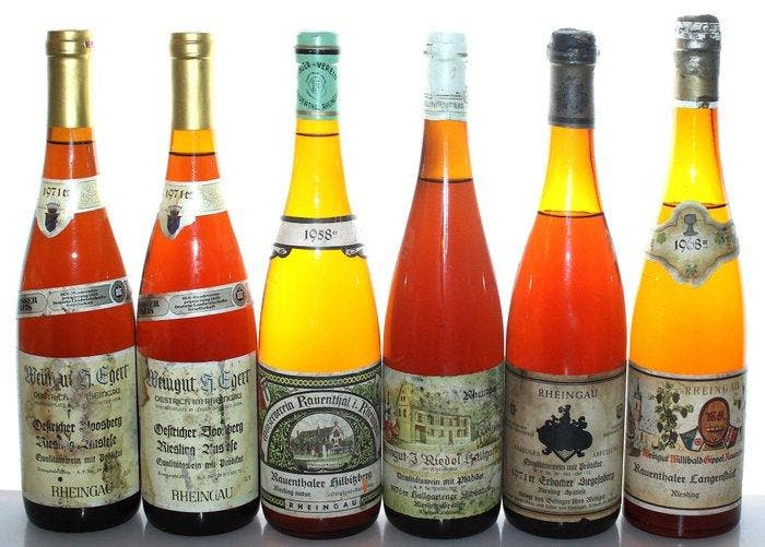 1958 + 1968 + 1971 + 1976 all Riesling: Auslese + Spätlese -, Verzamelen, Wijnen
