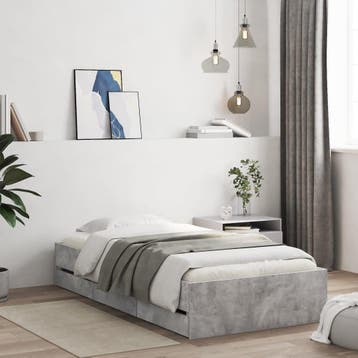 vidaXL Bedframe met lades bewerkt hout betongrijs 90x200 cm, 90 cm, Eenpersoons, Verzenden, Nieuw