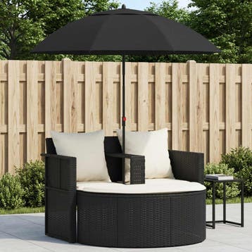 vidaXL Tuinbed met parasol poly rattan zwart, Verzenden, Nieuw
