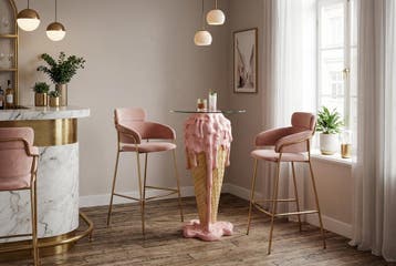 Bartafel ICE CREAM 105 cm met gehard vezelglas, roze beige -, Huis en Inrichting, Ophalen of Verzenden, Nieuw