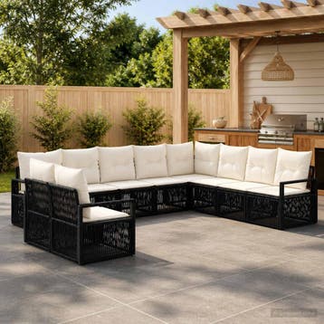 vidaXL Tuinbankenset 10 st Zwart poly rattan, Verzenden, Nieuw, Meer dan 8 zitplaatsen