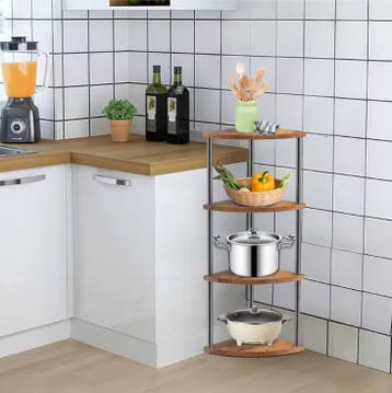 Industriële Hoekkast – 4/5 Lagen Hout en Metaal Opbergrek, Huis en Inrichting, Kasten | Boekenkasten, Verzenden, Nieuw