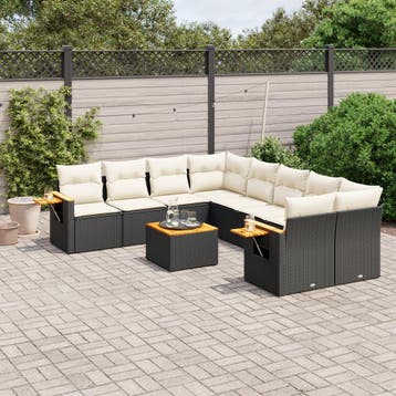 vidaXL 9-delige Loungeset met kussens poly rattan zwart, Verzenden, Nieuw, Loungeset