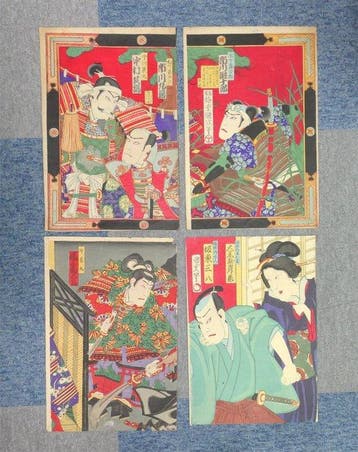 Set of 4 Ukiyo-e woodblock prints - Baidou Kunimasa - Japan