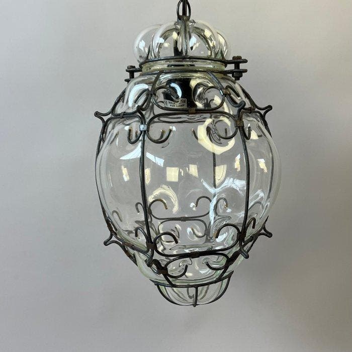 Plafondlamp - Vintage - Glazen Venetiaanse Hanglamp met, Antiek en Kunst, Curiosa en Brocante