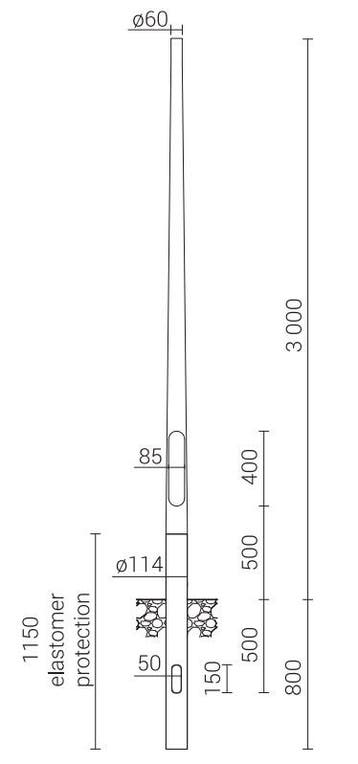 3 meter lantaarnpaal / lichtmast geanodiseerd aluminium, Nieuw