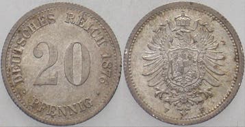20 Pfennig 1876 F Kleinmunten-kaiserreich Kleiner Adler, Verzenden