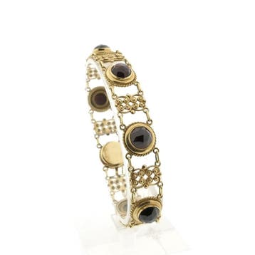 Antiek gouden bootjes armband met granaat (Schakelarmband), Gebruikt, Ophalen of Verzenden, Met edelsteen, Goud