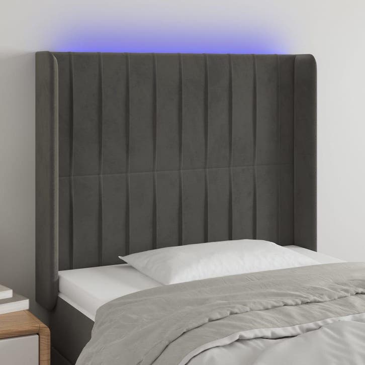 vidaXL Hoofdbord LED 103x16x118/128 cm fluweel donkergrijs, Huis en Inrichting, Slaapkamer | Bedden, Grijs, Nieuw, Stof, Verzenden