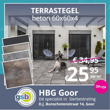 Redsun  60x60x4cm Alle kleuren nu€21,95 per m2, Tuin en Terras, Nieuw